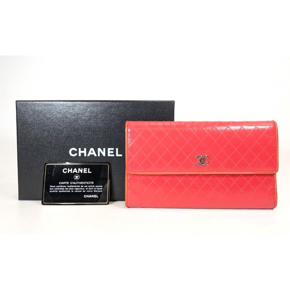 RARE Authentic CHANEL Wallet Red Orange Leather Bicolore CC W/Box - Picture 1 of 11